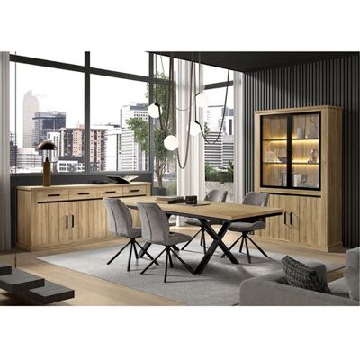 Non communiqué Séjour Complet Table Allongeable Aspect Bois Chêne Clair Piètement Métal X - LORENZO - ALTOBUY Marron - Publicité Non communiqué Séjour Complet Table Allongeable Aspect Bois Chêne Clair Piètement Métal X - LORENZO - ALTOBUY Marron - Publicité