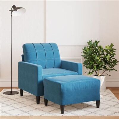 Fauteuil VidaXL avec Ottoman - Velours Bleu Design Compact Moderne - Publicité Fauteuil VidaXL avec Ottoman - Velours Bleu Design Compact Moderne - Publicité