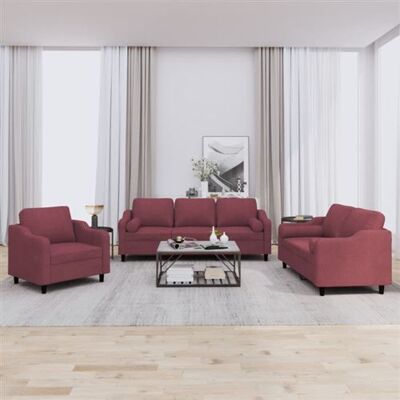 Non communiqué Ensemble de canapés 3 pcs avec coussins rouge bordeaux tissu Multicolore - Publicité Non communiqué Ensemble de canapés 3 pcs avec coussins rouge bordeaux tissu Multicolore - Publicité