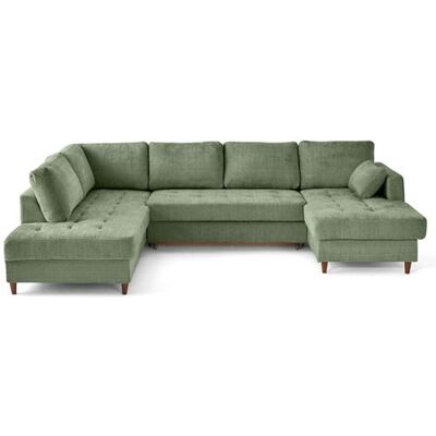 Non communiqué Anna - canapé panoramique d'angle gauche 7 places convertible avec coffre en velours texturé - Vert sauge Vert sauge - Publicité Non communiqué Anna - canapé panoramique d'angle gauche 7 places convertible avec coffre en velours texturé - Vert sauge Vert sauge - Publicité