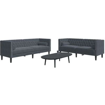 Ensemble de Canapés Chesterfield VidaXL - Velours Gris Sombre - Publicité Ensemble de Canapés Chesterfield VidaXL - Velours Gris Sombre - Publicité