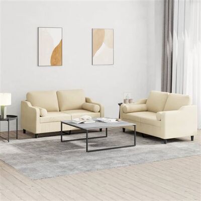 Ensemble de canapés en tissu crème 2 pièces - vidaXL - Publicité Ensemble de canapés en tissu crème 2 pièces - vidaXL - Publicité