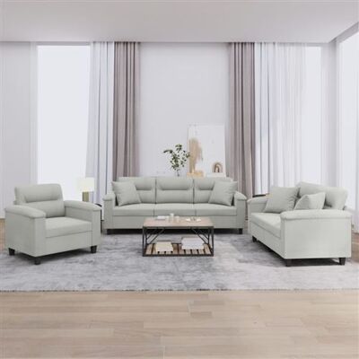 Non communiqué vidaXL Ensemble de canapés 3 pcs coussins Gris clair Tissu microfibre3202303 Gris clair - Publicité Non communiqué vidaXL Ensemble de canapés 3 pcs coussins Gris clair Tissu microfibre3202303 Gris clair - Publicité