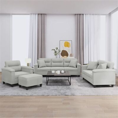 Ensemble de Canapés Microfibre Gris Clair 4 Pièces vidaXL - Mobilier Salon - Publicité Ensemble de Canapés Microfibre Gris Clair 4 Pièces vidaXL - Mobilier Salon - Publicité