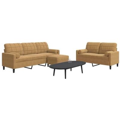 Non communiqué vidaXL Ensemble de canapés 3 pcs avec coussins et traversins velours 3278428 Marron - Publicité Non communiqué vidaXL Ensemble de canapés 3 pcs avec coussins et traversins velours 3278428 Marron - Publicité