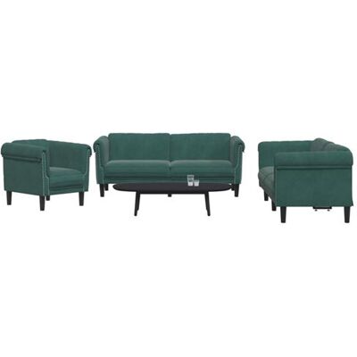 Ensemble Canapés Velours Vert Foncé - Set de 3 - Publicité Ensemble Canapés Velours Vert Foncé - Set de 3 - Publicité
