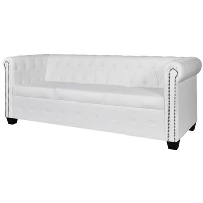 vidaXL Canapé Chesterfield de 3 places Blanc Blanc - Publicité vidaXL Canapé Chesterfield de 3 places Blanc Blanc - Publicité