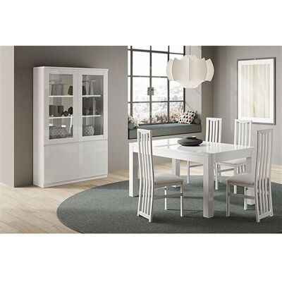 Non communiqué Ensemble Séjour Laqué Blanc Table 160cm + Vitrine avec Leds - DEYTON - ALTOBUY Blanc - Publicité Non communiqué Ensemble Séjour Laqué Blanc Table 160cm + Vitrine avec Leds - DEYTON - ALTOBUY Blanc - Publicité