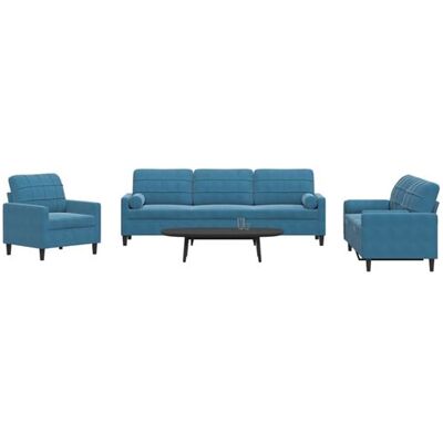 Ensemble de canapés 3 pièces - Velours bleu vidaXL - Publicité Ensemble de canapés 3 pièces - Velours bleu vidaXL - Publicité