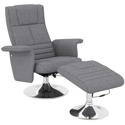 Non communiqué Fauteuil relax massant inclinable réglable avec repose-pied piètement acier chromé tissu gris Gris - Publicité Non communiqué Fauteuil relax massant inclinable réglable avec repose-pied piètement acier chromé tissu gris Gris - Publicité
