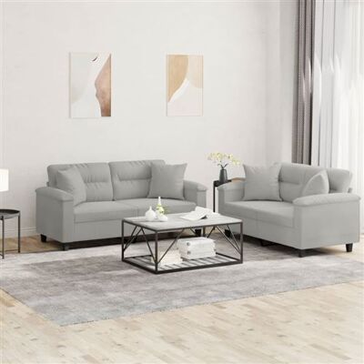Non communiqué vidaXL Ensemble de canapés 2 pcs coussins Gris clair Tissu microfibre Gris clair - Publicité Non communiqué vidaXL Ensemble de canapés 2 pcs coussins Gris clair Tissu microfibre Gris clair - Publicité
