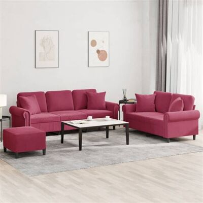 Ensemble de Canapés Vidaxl - Velours Rouge Vin - 3 Pièces avec Coussins - Publicité Ensemble de Canapés Vidaxl - Velours Rouge Vin - 3 Pièces avec Coussins - Publicité