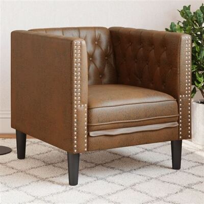 Non communiqué vidaXL Fauteuil Chesterfield-stijl kunstsuÃde bruin372658 Marron - Publicité Non communiqué vidaXL Fauteuil Chesterfield-stijl kunstsuÃde bruin372658 Marron - Publicité
