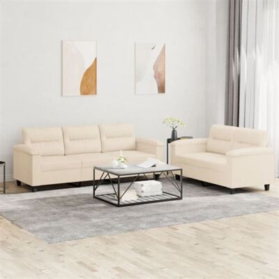 Non communiqué Ensemble de canapés 2 pcs avec coussins beige tissu microfibre Beige - Publicité Non communiqué Ensemble de canapés 2 pcs avec coussins beige tissu microfibre Beige - Publicité