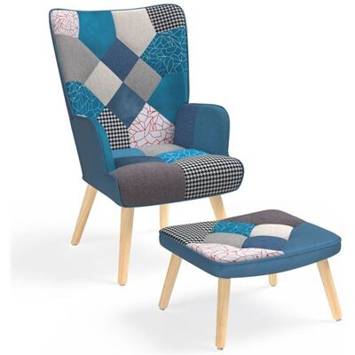 Idmarket Ivar Fauteuil scandinave en velours bleu et patchwork - Publicité Idmarket Ivar Fauteuil scandinave en velours bleu et patchwork - Publicité