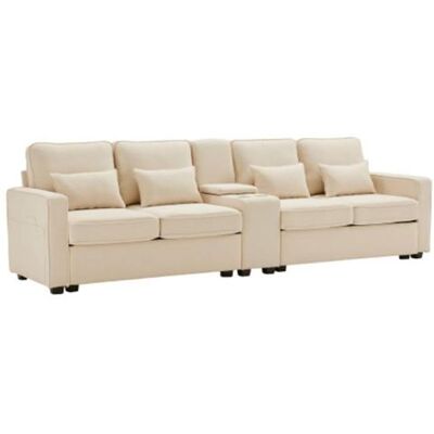 Non communiqué YeMaster Canapé moderne 4 places avec console, 2 porte-gobelets, 2 ports USB (possibilité de chargement par câble) avec poches d'accoudoir et 4 coussins, un canapé minimaliste pour le salon, la maison et le bureau, beige beige - Publicité Non communiqué YeMaster Canapé moderne 4 places avec console, 2 porte-gobelets, 2 ports USB (possibilité de chargement par câble) avec poches d'accoudoir et 4 coussins, un canapé minimaliste pour le salon, la maison et le bureau, beige beige - Publicité