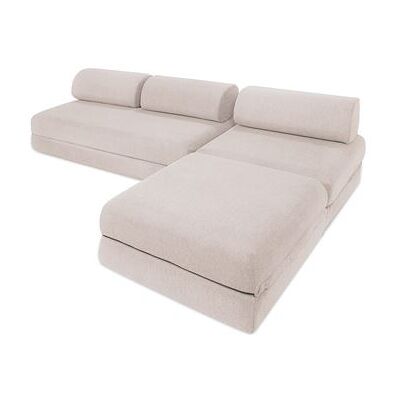 Non communiqué Canapé d'angle 6 places - 3 modules convertibles : Canapé 3 places + Fauteuil + Pouf - Tissu extérieur Beige clair Gris - Publicité Non communiqué Canapé d'angle 6 places - 3 modules convertibles : Canapé 3 places + Fauteuil + Pouf - Tissu extérieur Beige clair Gris - Publicité