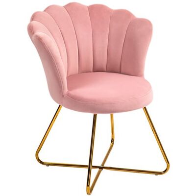 Non communiqué Fauteuil design coquillage piètement acier doré velours rose poudré Rose - Publicité Non communiqué Fauteuil design coquillage piètement acier doré velours rose poudré Rose - Publicité