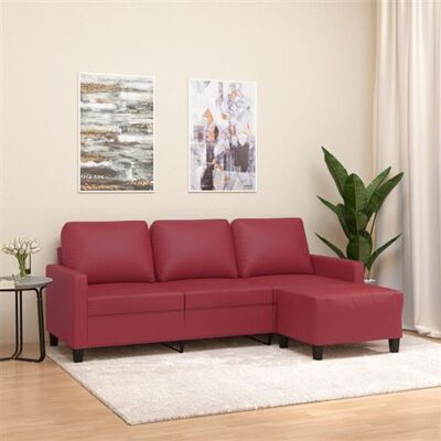 Non communiqué Canapé à 3 places repose pieds Rouge bordeaux 180 cm Similicuir Multicolore - Publicité Non communiqué Canapé à 3 places repose pieds Rouge bordeaux 180 cm Similicuir Multicolore - Publicité