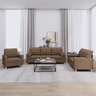 Non communiqué Ensemble de canapés 3 pcs avec coussins marron tissu Marron - Publicité Non communiqué Ensemble de canapés 3 pcs avec coussins marron tissu Marron - Publicité