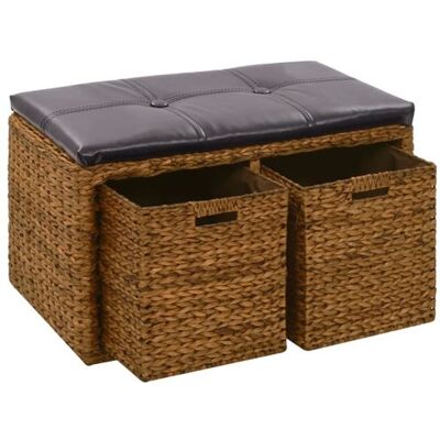 vidaXL Banc avec 2 paniers Jacinthe d'eau 71 x 40 x 42 cm Marron Brun - Publicité vidaXL Banc avec 2 paniers Jacinthe d'eau 71 x 40 x 42 cm Marron Brun - Publicité