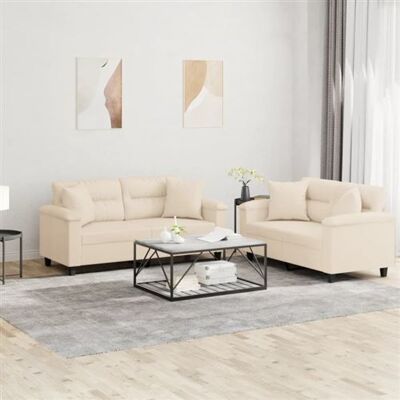 Non communiqué Ensemble de canapés 2 pcs avec coussins Beige Tissu microfibre Beige - Publicité Non communiqué Ensemble de canapés 2 pcs avec coussins Beige Tissu microfibre Beige - Publicité