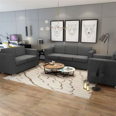 VIDAXL Ensemble de canapés trois pièces Tissu Gris foncé Gris - Publicité VIDAXL Ensemble de canapés trois pièces Tissu Gris foncé Gris - Publicité
