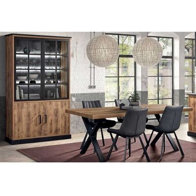 Non communiqué Ensemble Table 200cm + Vitrine 4 Portes Aspect Bois et Métal - JENNA - ALTOBUY Marron - Publicité Non communiqué Ensemble Table 200cm + Vitrine 4 Portes Aspect Bois et Métal - JENNA - ALTOBUY Marron - Publicité