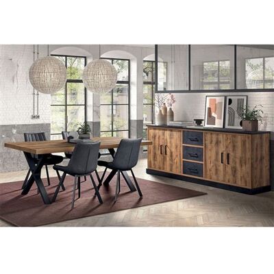 Non communiqué Ensemble Table 170cm + Buffet 4 Portes Aspect Bois et Métal - JENNA - ALTOBUY Marron - Publicité Non communiqué Ensemble Table 170cm + Buffet 4 Portes Aspect Bois et Métal - JENNA - ALTOBUY Marron - Publicité