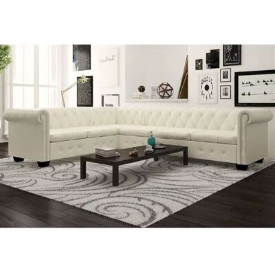 vidaXL Canapé d'angle Chesterfield 6 places Cuir artificiel Blanc Blanc - Publicité vidaXL Canapé d'angle Chesterfield 6 places Cuir artificiel Blanc Blanc - Publicité