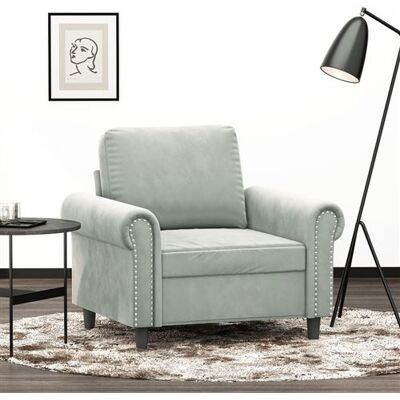 Fauteuil en Velours Gris Clair - Mobilier - Publicité Fauteuil en Velours Gris Clair - Mobilier - Publicité