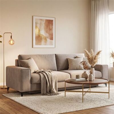 Non communiqué Canape droit MAISON AUBERTIN 3 places en velours beige 105 x 256 x 91 cm Beige - Publicité Non communiqué Canape droit MAISON AUBERTIN 3 places en velours beige 105 x 256 x 91 cm Beige - Publicité