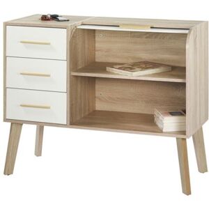 Simmob Meuble d'Entrée Chêne 3 Tiroirs Blancs - Rideau Blanc - L 110 x l 44 x H 87.9 cm Blanc - Publicité Simmob Meuble d'Entrée Chêne 3 Tiroirs Blancs - Rideau Blanc - L 110 x l 44 x H 87.9 cm Blanc - Publicité