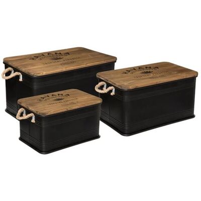 Non communiqué Lot de 3 malles métal noir plateau bois Atmosphera Noir - Publicité Non communiqué Lot de 3 malles métal noir plateau bois Atmosphera Noir - Publicité
