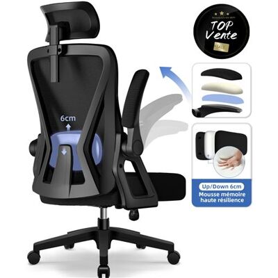 Non communiqué Fauteuil de Bureau ,Chaise de bureau Ergonomique - Accoudoirs Pliables, Dossier Inclinable, Appui-Tête Réglable (10 cm), Charge Max 150 kg Noir - Publicité Non communiqué Fauteuil de Bureau ,Chaise de bureau Ergonomique - Accoudoirs Pliables, Dossier Inclinable, Appui-Tête Réglable (10 cm), Charge Max 150 kg Noir - Publicité