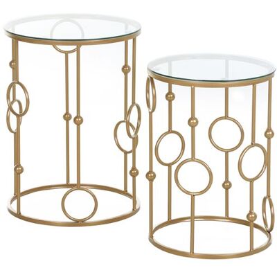 Non communiqué Tables gigognes lot de 2 tables basses rondes design style art déco Ø 41 et Ø 36 cm métal doré verre trempé 5 mm Jaune - Publicité Non communiqué Tables gigognes lot de 2 tables basses rondes design style art déco Ø 41 et Ø 36 cm métal doré verre trempé 5 mm Jaune - Publicité