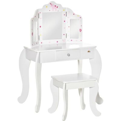 Non communiqué Coiffeuse enfant avec tabouret, miroir triptyque et tiroir coulissant - coiffeuse dim. 63L x 40l x 85,5H cm - MDF blanc, rose Multicolore - Publicité Non communiqué Coiffeuse enfant avec tabouret, miroir triptyque et tiroir coulissant - coiffeuse dim. 63L x 40l x 85,5H cm - MDF blanc, rose Multicolore - Publicité