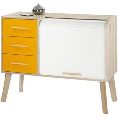 Simmob Meuble d'Entrée Chêne 3 Tiroirs Oranges - Rideau Blanc - L 110 x l 44 x H 87.9 cm marron - Publicité Simmob Meuble d'Entrée Chêne 3 Tiroirs Oranges - Rideau Blanc - L 110 x l 44 x H 87.9 cm marron - Publicité