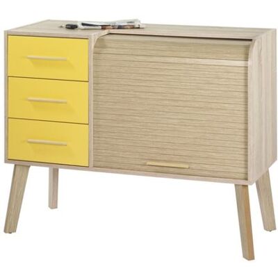 Simmob Meuble d'Entrée Chêne 3 Tiroirs Jaunes - Rideau Chêne - L 110 x l 44 x H 87.9 cm marron - Publicité Simmob Meuble d'Entrée Chêne 3 Tiroirs Jaunes - Rideau Chêne - L 110 x l 44 x H 87.9 cm marron - Publicité
