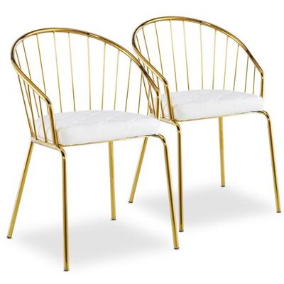 Non communiqué Chaise avec accoudoirs métal doré et assise simili blanc Vintel - Lot de 2 Blanc - Publicité Non communiqué Chaise avec accoudoirs métal doré et assise simili blanc Vintel - Lot de 2 Blanc - Publicité