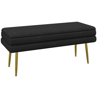 Non communiqué Banquette coffre de rangement 2 en 1 piètement effilé incliné acier doré velours noir Noir - Publicité Non communiqué Banquette coffre de rangement 2 en 1 piètement effilé incliné acier doré velours noir Noir - Publicité