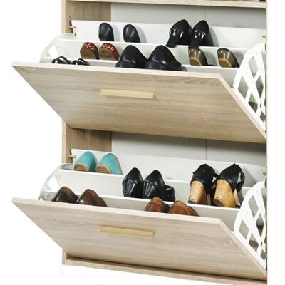 Simmob Meuble à Chaussures Chêne Vintage - Rideau Blanc - L 75.2 x l 30.6 x H 143.1 cm marron - Publicité Simmob Meuble à Chaussures Chêne Vintage - Rideau Blanc - L 75.2 x l 30.6 x H 143.1 cm marron - Publicité