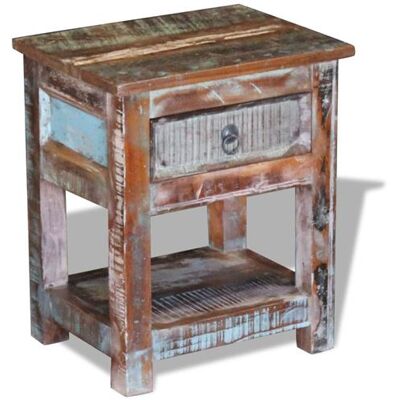 Table d'appoint avec 1 tiroir en bois recyclé - Table de chevet - Publicité Table d'appoint avec 1 tiroir en bois recyclé - Table de chevet - Publicité