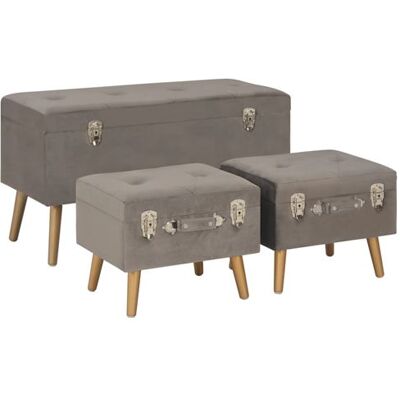 Tabouret de rangement vidaXL - Velours Gris - Publicité Tabouret de rangement vidaXL - Velours Gris - Publicité