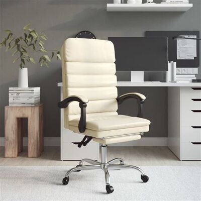 Chaise de bureau avec massage, inclinable, cuir crème - MAISONCHIC - Publicité Chaise de bureau avec massage, inclinable, cuir crème - MAISONCHIC - Publicité