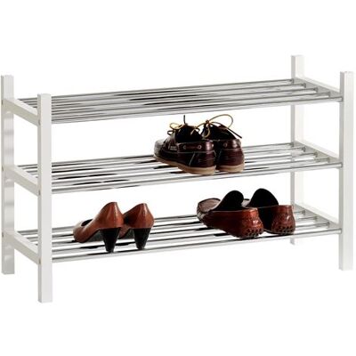 Idimex Etagère à chaussures RESA avec 3 tablettes pour 12 paires de chaussures, en pin massif lasuré blanc et métal Blanc - Publicité Idimex Etagère à chaussures RESA avec 3 tablettes pour 12 paires de chaussures, en pin massif lasuré blanc et métal Blanc - Publicité