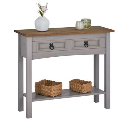 Idimex Table console RAMON table d'appoint rectangulaire en pin massif gris et brun avec 2 tiroirs, meuble d'entrée style mexicain en bois Gris/Naturel - Publicité Idimex Table console RAMON table d'appoint rectangulaire en pin massif gris et brun avec 2 tiroirs, meuble d'entrée style mexicain en bois Gris/Naturel - Publicité