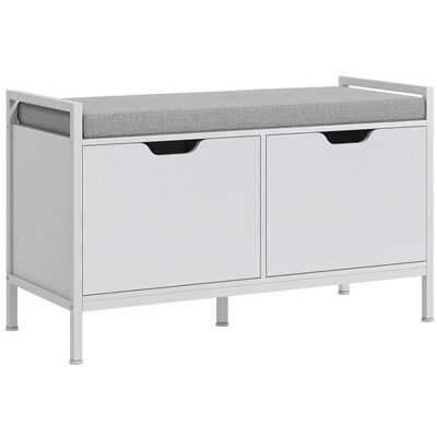Non communiqué Banc à chaussures meuble à chaussures, 2 placards, meuble d'entrée avec coussin rembourrée, pour couloir, entrée, chambre, 84l x 35P x 50H cm, blanc Blanc - Publicité Non communiqué Banc à chaussures meuble à chaussures, 2 placards, meuble d'entrée avec coussin rembourrée, pour couloir, entrée, chambre, 84l x 35P x 50H cm, blanc Blanc - Publicité