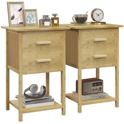 Non communiqué Lot de 2 chevets tables de nuit style naturel - 2 tiroirs, étagère - bois de bambou verni Beige - Publicité Non communiqué Lot de 2 chevets tables de nuit style naturel - 2 tiroirs, étagère - bois de bambou verni Beige - Publicité
