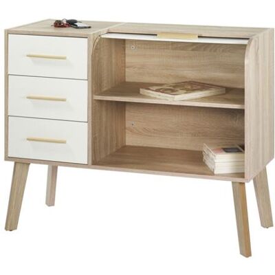 Simmob Meuble d'Entrée Chêne 3 Tiroirs Blancs - Rideau Blanc - L 110 x l 44 x H 87.9 cm Blanc - Publicité Simmob Meuble d'Entrée Chêne 3 Tiroirs Blancs - Rideau Blanc - L 110 x l 44 x H 87.9 cm Blanc - Publicité